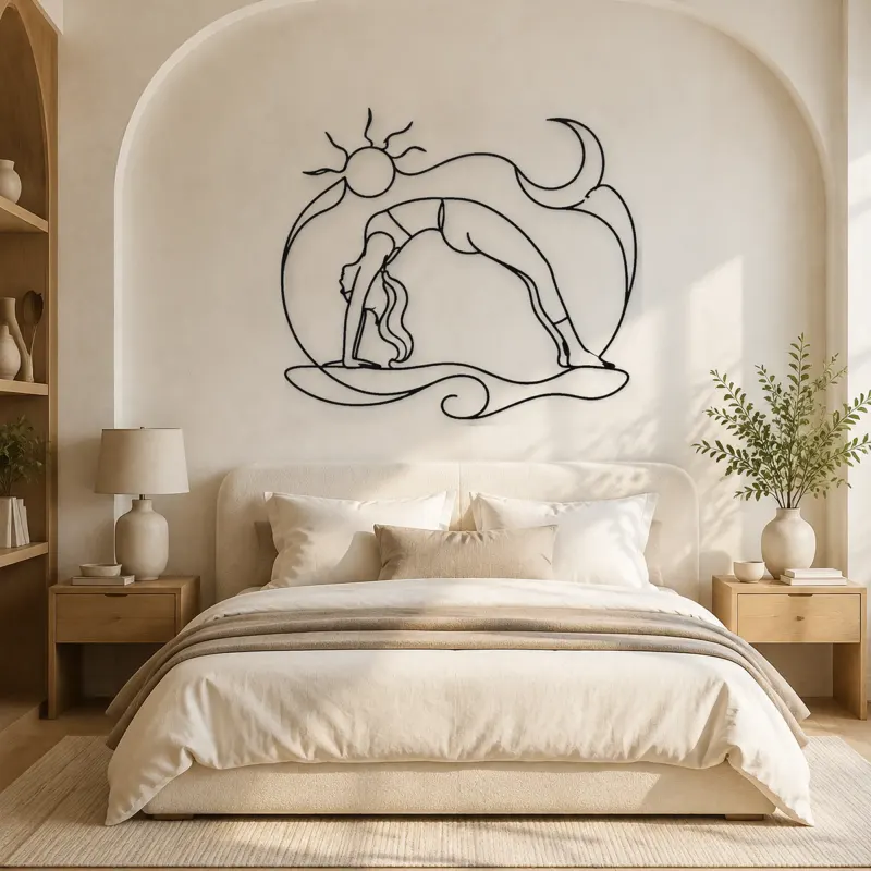 Garland Pose Grounded Metal Wall Art | Yoga and Meditation Wall Decor - lifestyle view 2