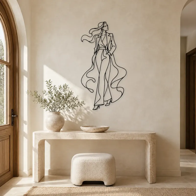 Flowing Coat Model Metal Wall Art | Fashion Figure Wall Decor - lifestyle view 3