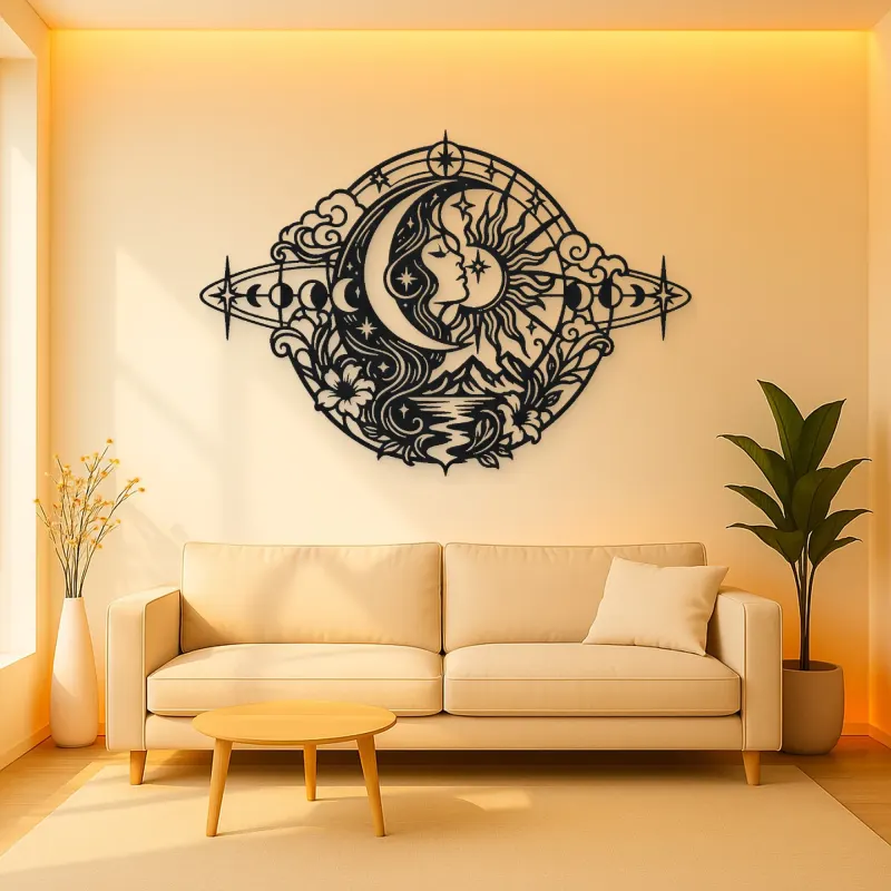 Celestial Crescent Face Metal Wall Art | Minimalist Woman Line Art