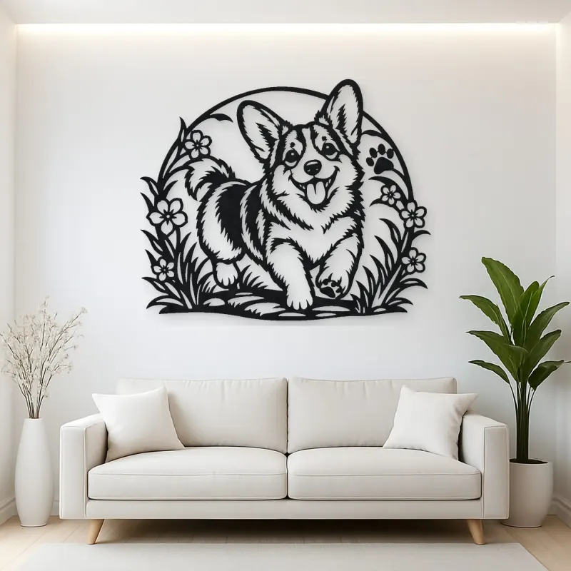Corgi Happy Curve Metal Wall Art | Pet Lover Silhouette Decor