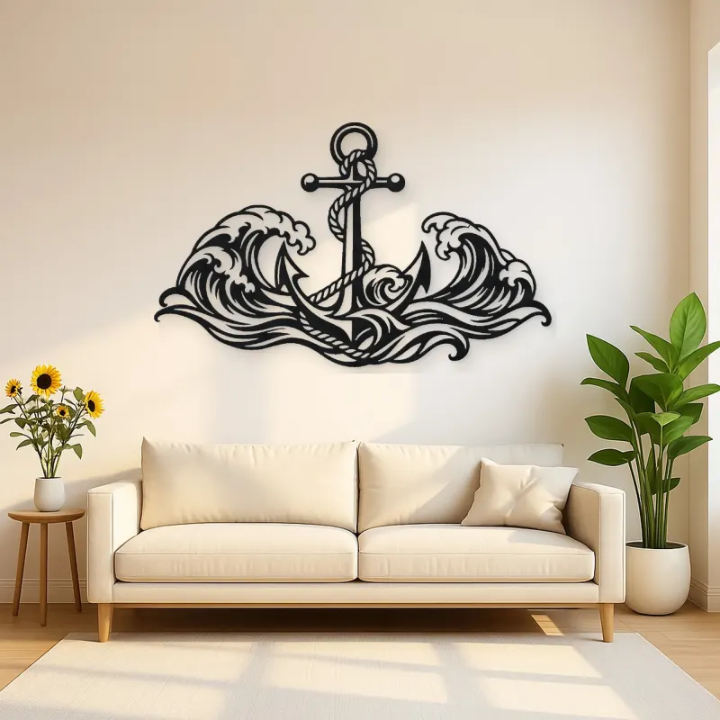 Anchor and Waves Metal Wall Art | Coastal and Nautical Wall Decor