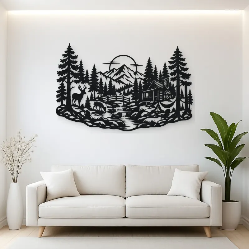 Deer in the Pines Metal Wall Art | Wildlife Silhouette Decor
