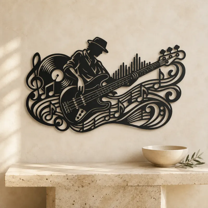 Bass Guitar Rhythm Metal Wall Art | Music Room Wall Decor - lifestyle view 3