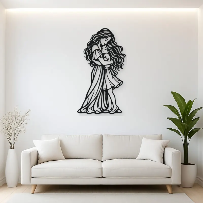 Mother Daughter Hug Metal Wall Art | Family Silhouette Decor