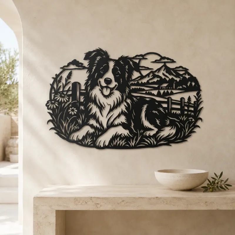 Border Collie Field Metal Wall Art | Pet Lover Silhouette Decor - lifestyle view 3