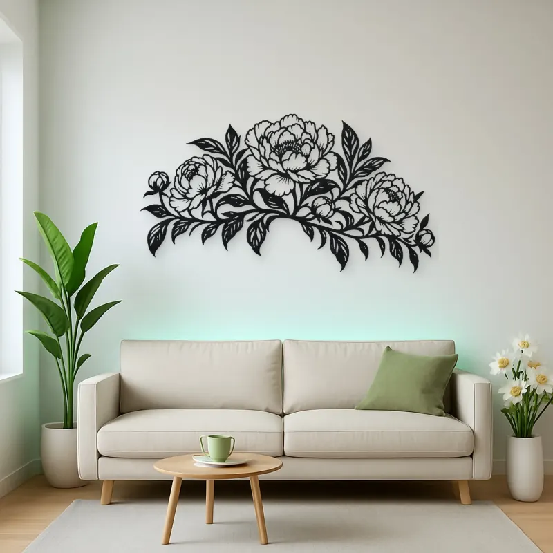 Peony Garden Arc Metal Wall Art | Botanical Metal Wall Decor