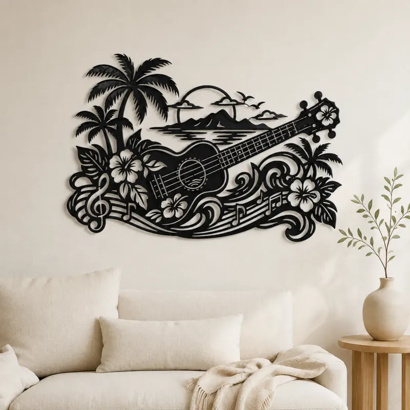 Arte mural de metal Ukulele Island Flow | Decoración mural para sala de música