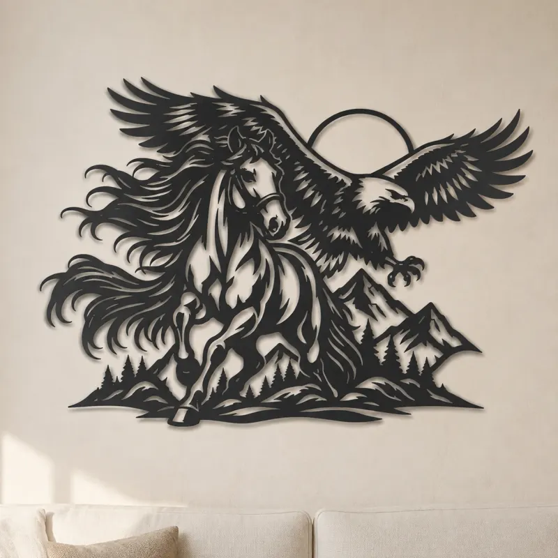 Décoration murale en métal Horse and Eagle | Décor équestre