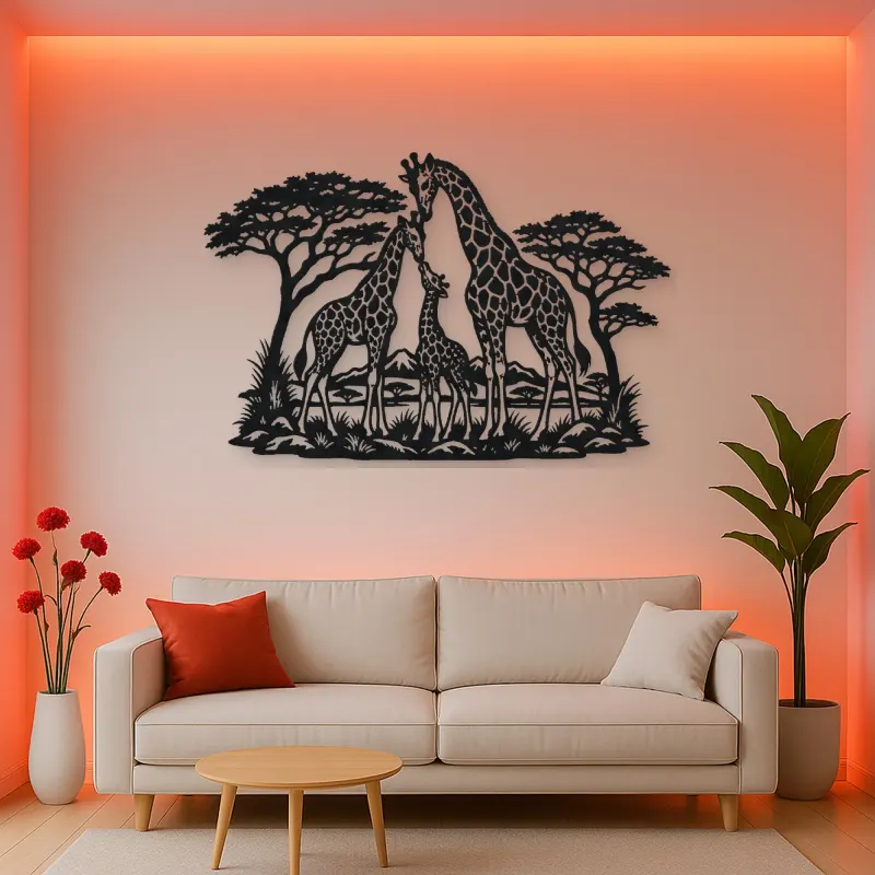 Giraffe Family Metal Wall Art | Wildlife Silhouette Decor