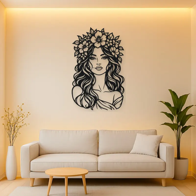 Floral Crown Muse Metal Wall Art | Minimalist Woman Line Art