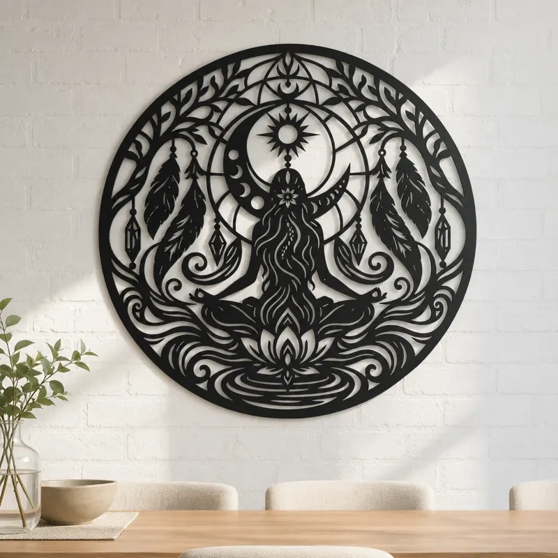 Feather Moon Flow Metal Wall Art | Celestial Boho Wall Decor - lifestyle view 4