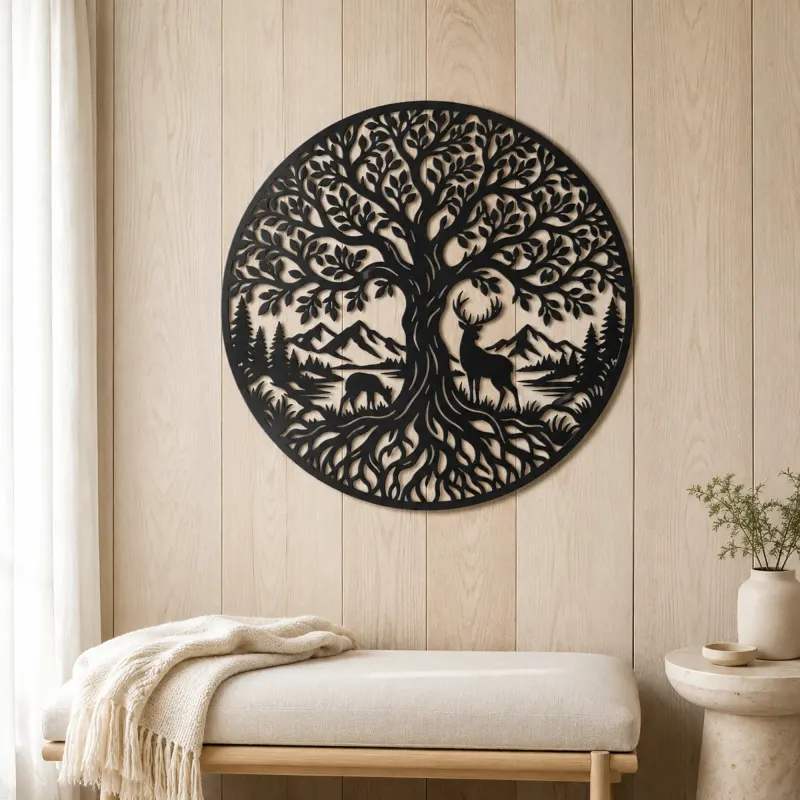 Tree with Deer Metal Wall Art | Wildlife Silhouette Decor - lifestyle view 5