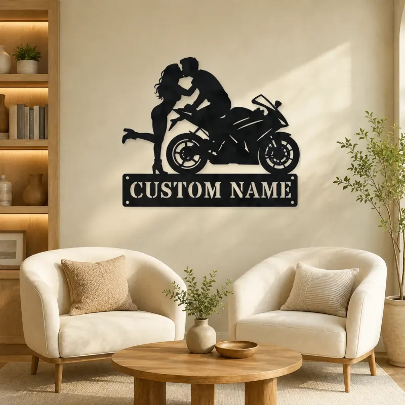 Personalized Sport Motorcycle Couple Metal Wall Art - lifestyle view 4