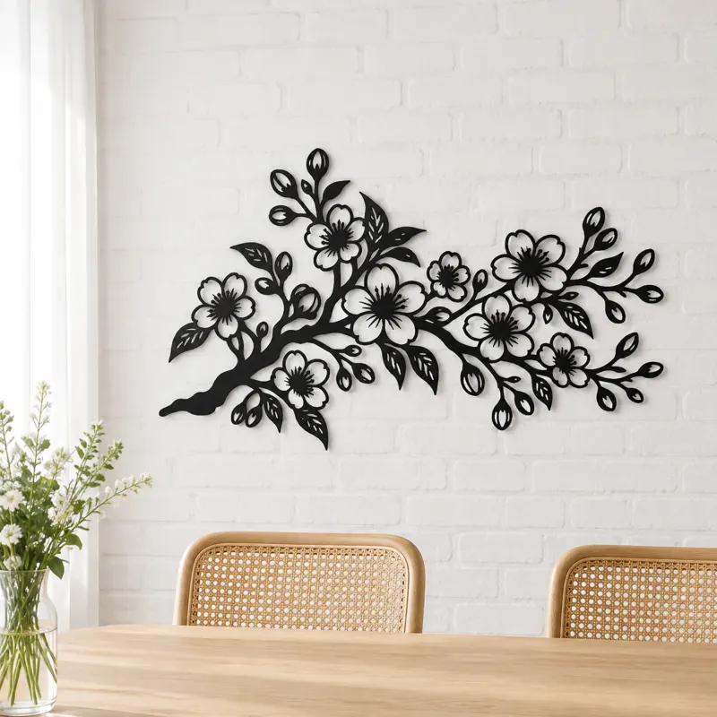 Cherry Blossom Branch Metal Wall Art | Botanical Metal Wall Decor - lifestyle view 4