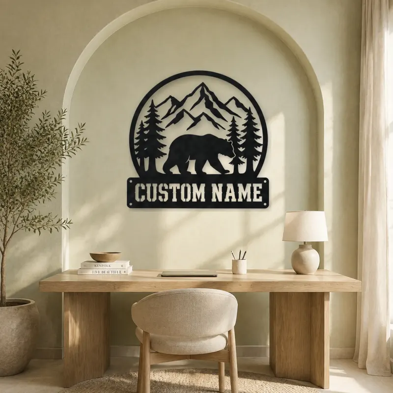 Personalized Bear and Pine Forest Metal Wall Art - lifestyle view 4