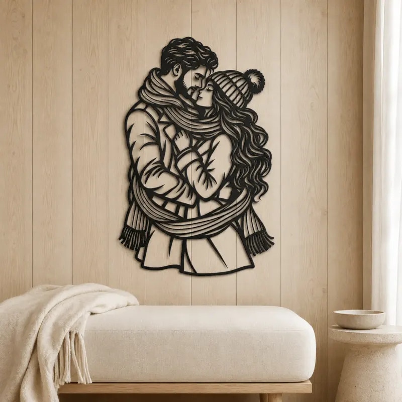 Winter Scarf Couple Metal Wall Art | Romantic Couple Decor - lifestyle view 5