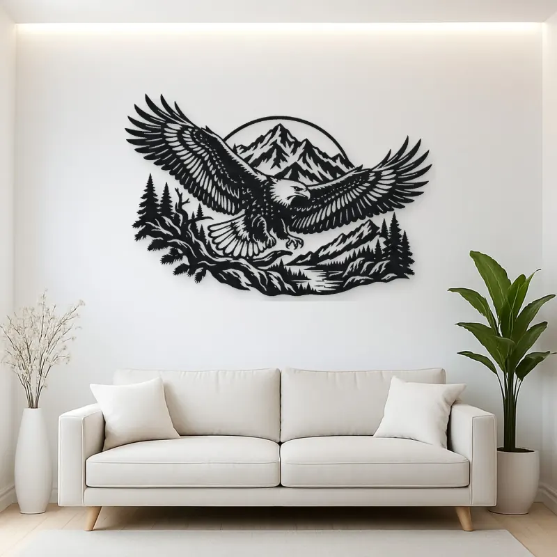 Eagle Mountain Flight Metal Wall Art | Wildlife Silhouette Decor