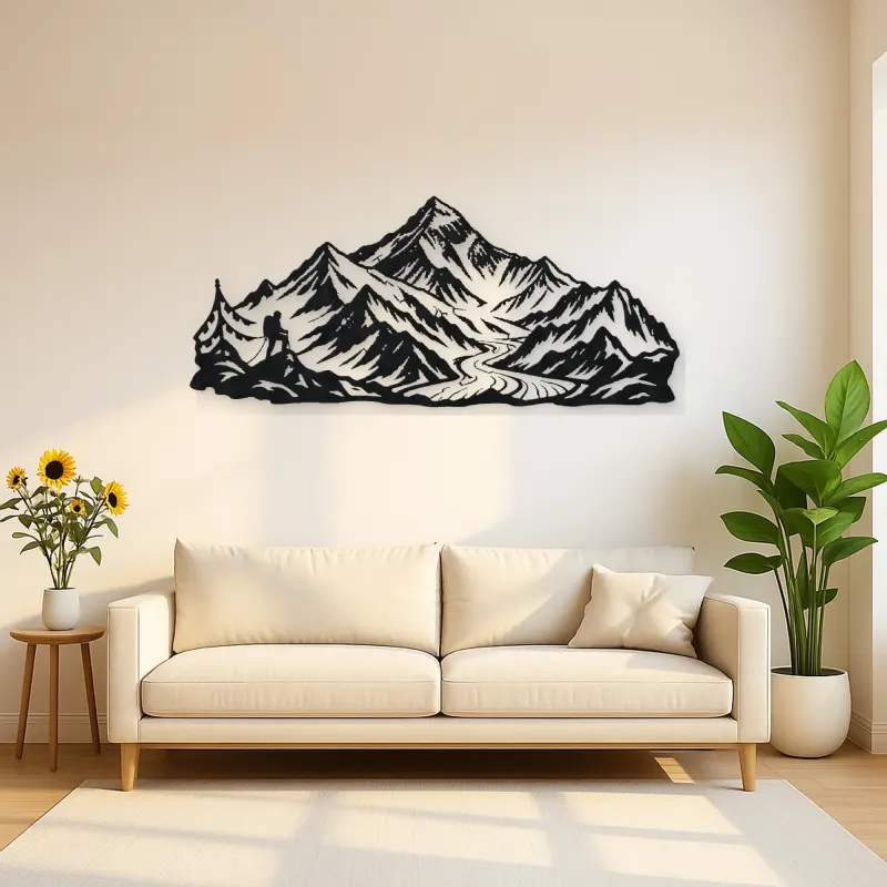 Minimal Everest Tribute Metal Wall Art | Nature Silhouette Decor