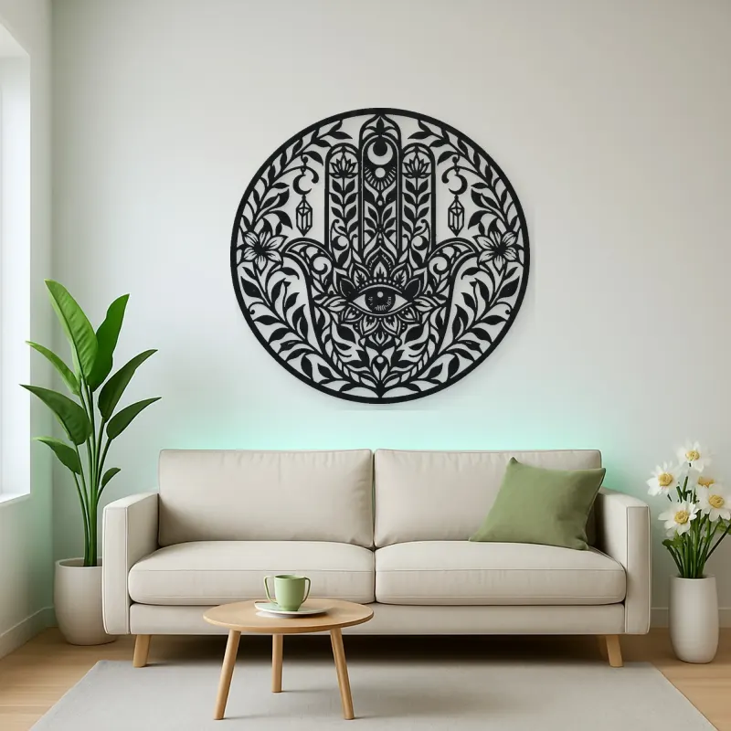 Hamsa Botanical Eye Metal Wall Art | Spiritual Boho Metal Decor