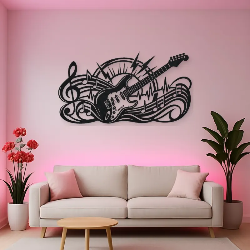 Electric Guitar Pulse Metal Wall Art | Music Room Wall Decor