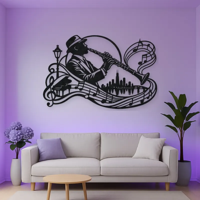 Clarinet Jazz Arc Metal Wall Art | Music Room Wall Decor