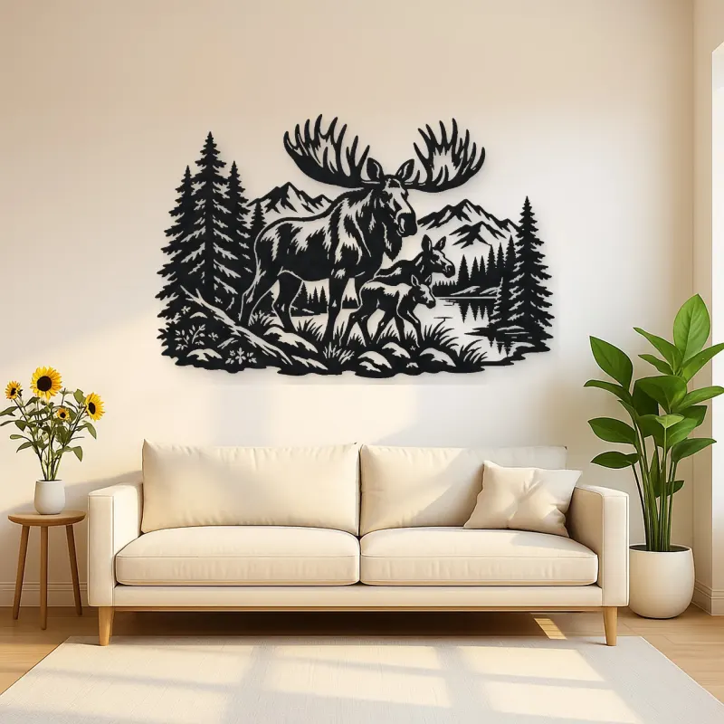 Moose Pine Forest Metal Wall Art | Wildlife Silhouette Decor