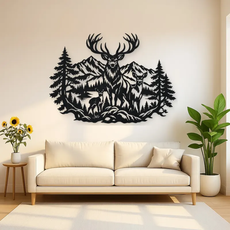 Stag Mountain Crest Metal Wall Art