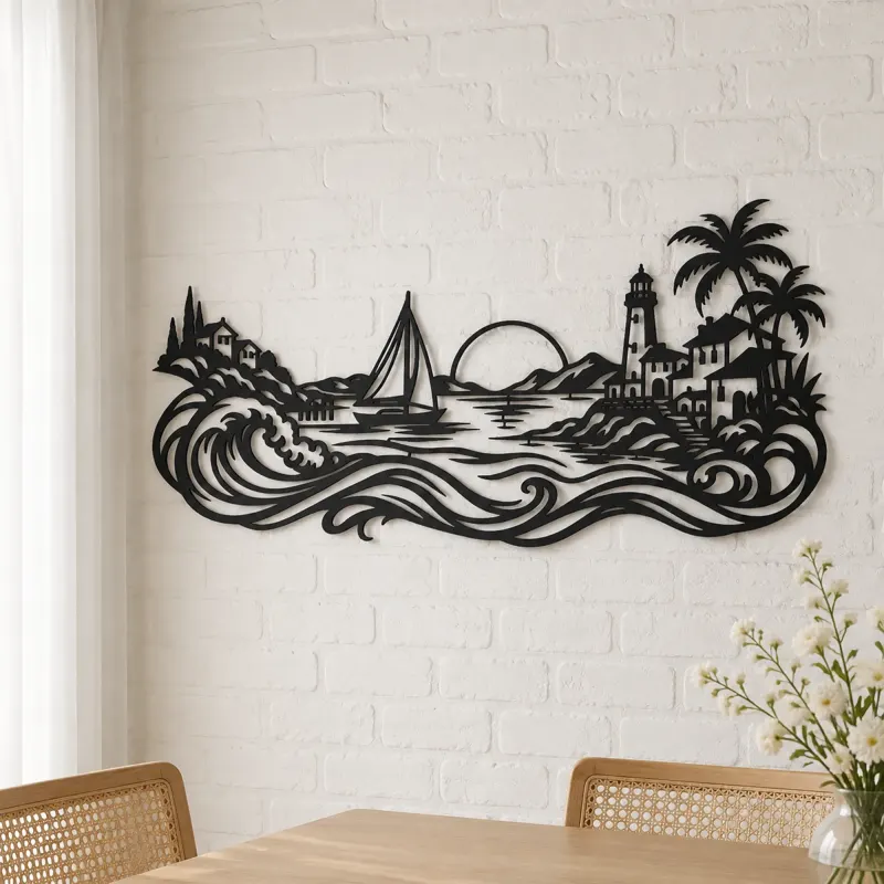 Coastal Village Line Metal Wall Art | Coastal and Nautical Wall Decor - lifestyle view 4
