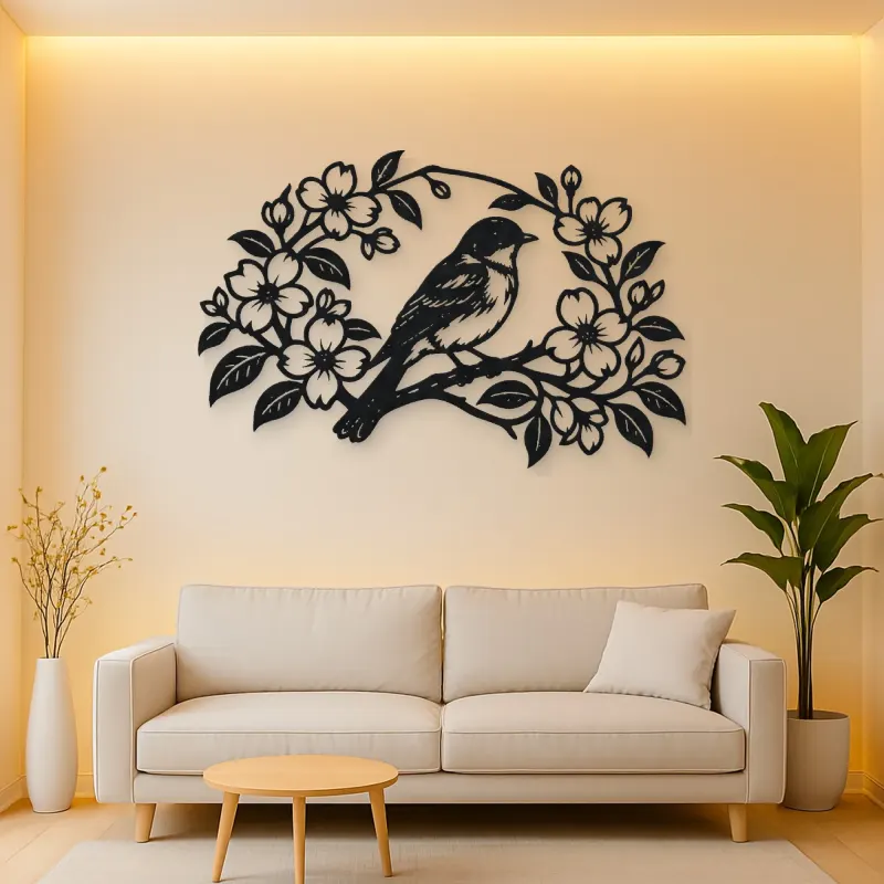Bluebird Floral Arch Metal Wall Art | Wildlife Silhouette Decor