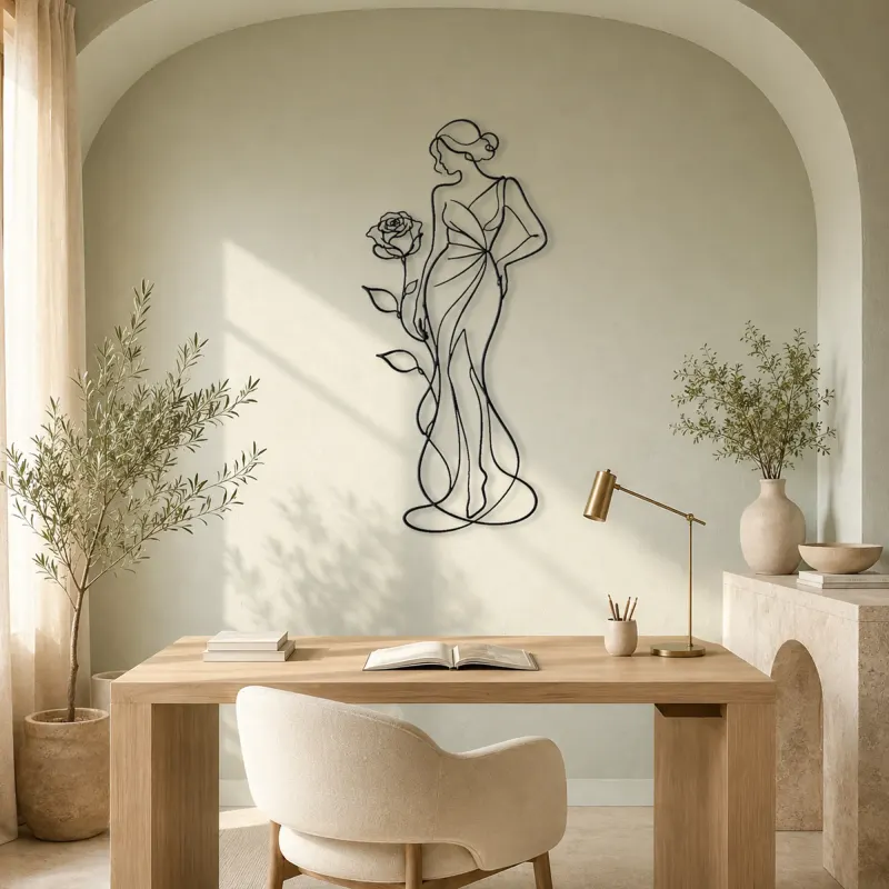 Standing Rose Model Metal Wall Art | Botanical Woman Wall Decor - lifestyle view 4