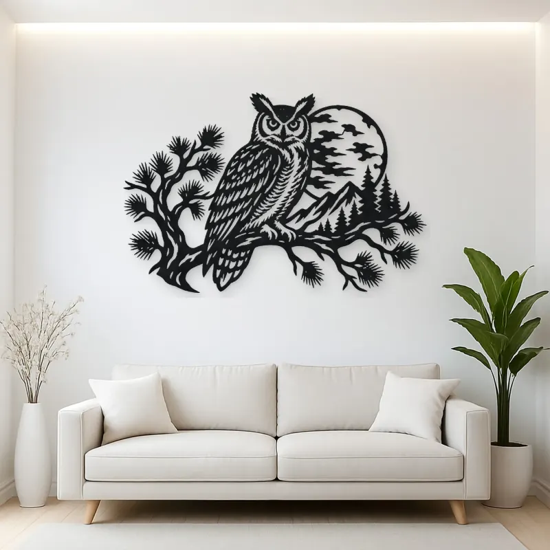 Owl Moon Branch Metal Wall Art | Wildlife Silhouette Decor