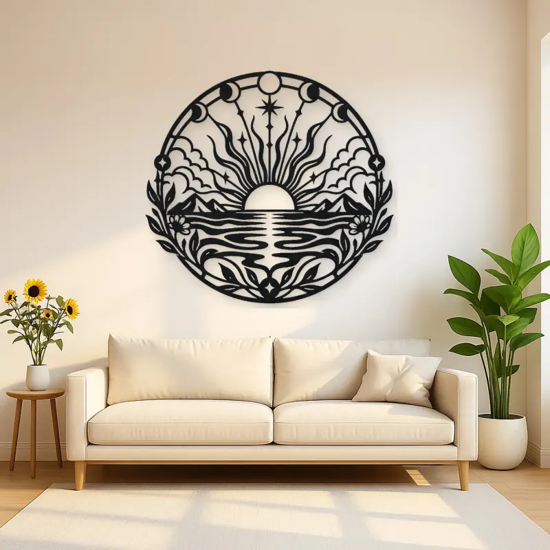 Boho Sun Horizon Metal Wall Art | Nature Silhouette Decor