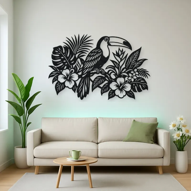 Toucan Leaf Garden Metal Wall Art | Wildlife Silhouette Decor