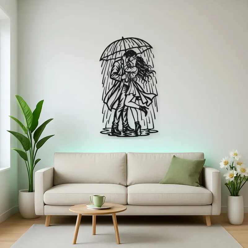 Rainy Day Kiss Metal Wall Art | Romantic Couple Decor