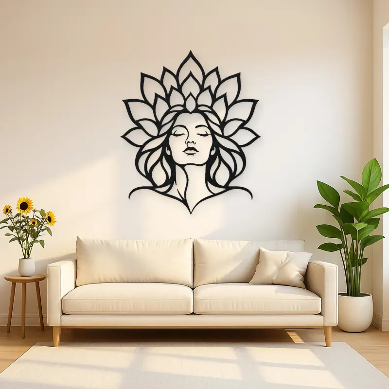 Lotus Face Muse Metal Wall Art | Minimalist Woman Line Art
