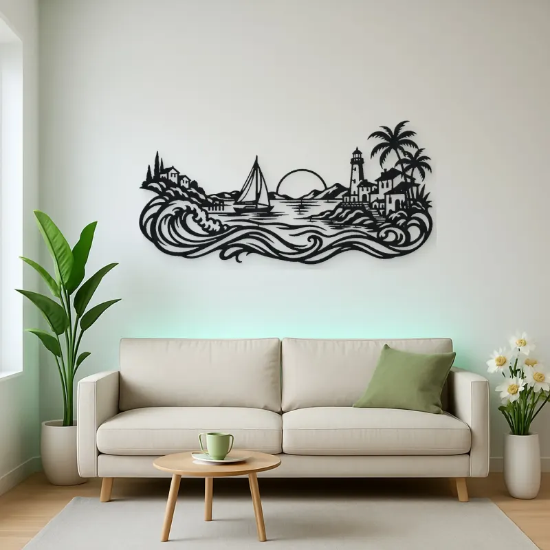 Coastal Village Line Metal Wall Art | Coastal and Nautical Wall Decor