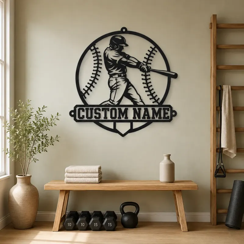 Personalized Baseball Batter Stitched Ball Metal Wall Art - lifestyle view 4