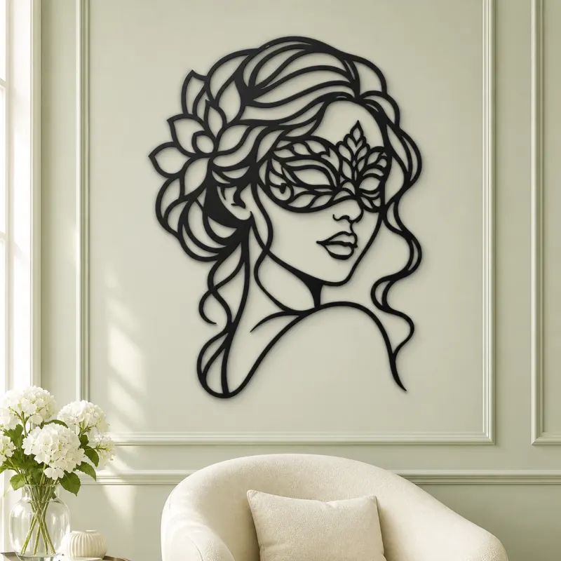 Masked Muse Metal Wall Art | Minimalist Woman Line Art - lifestyle view 2