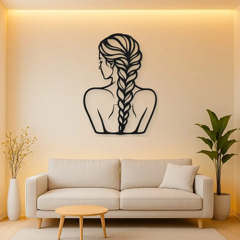 Braided Hair Muse Metal Wall Art | Minimalist Woman Line Art