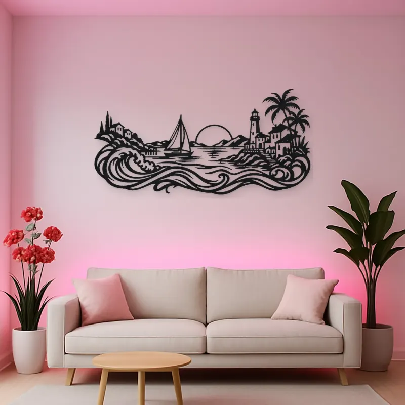 Coastal Village Line Metal Wall Art | Coastal and Nautical Wall Decor