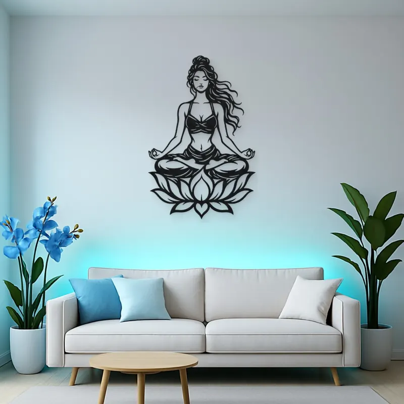 Meditation with Lotus Metal Wall Art | Movement Silhouette Decor