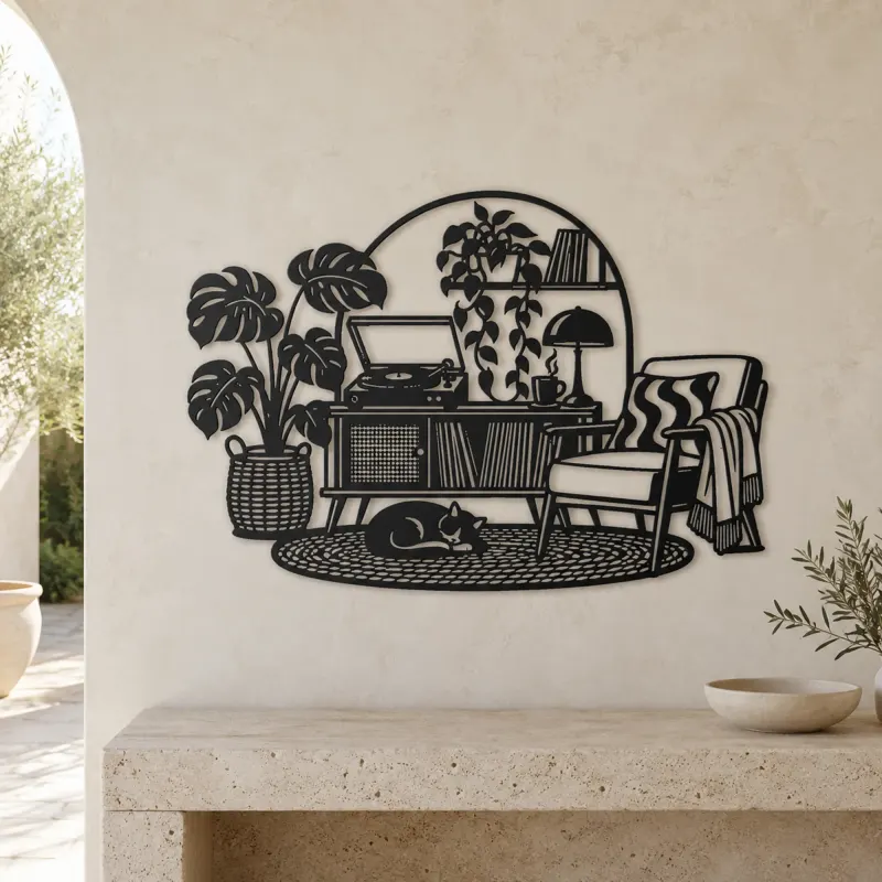 Record Player Corner Metal Wall Art | Music Room Wall Decor - lifestyle view 3
