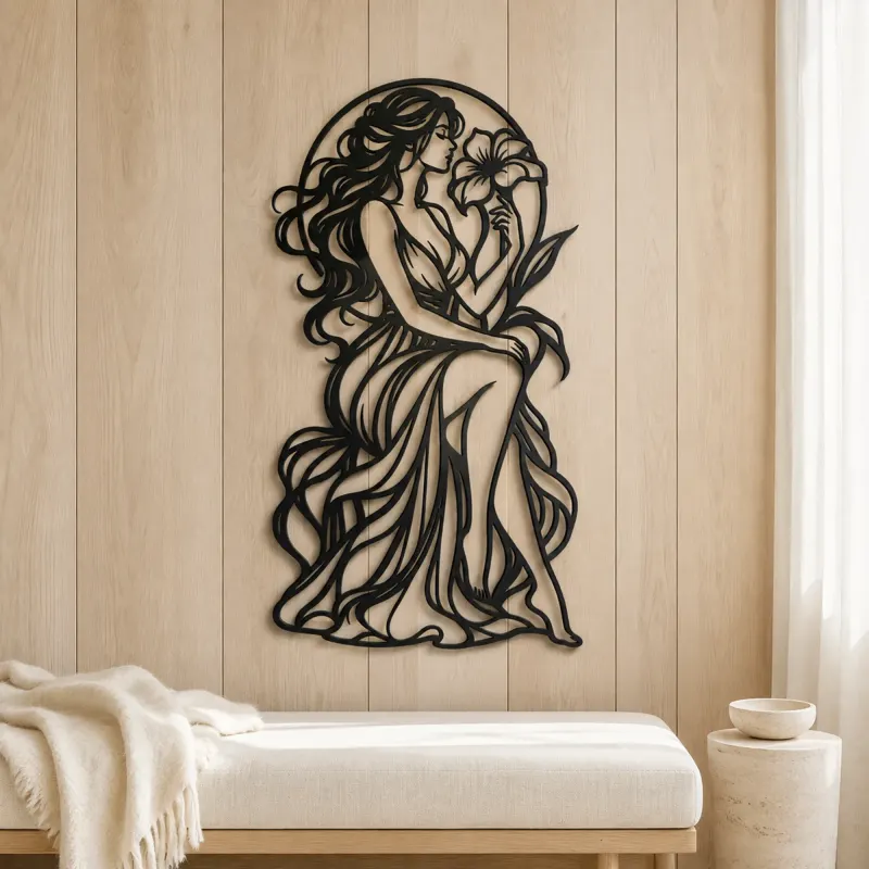 Muse with Flower Metal Wall Art | Minimalist Woman Line Art - lifestyle view 5