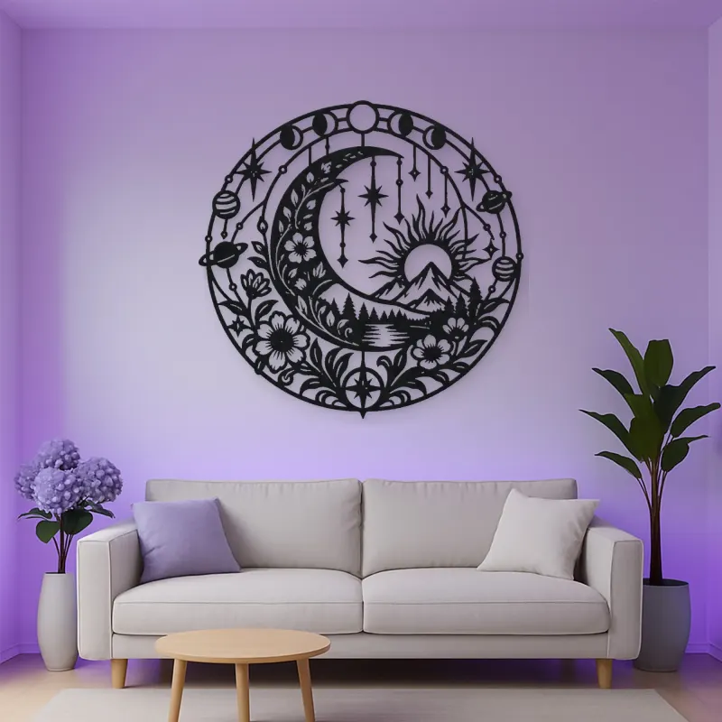 Starry Crescent Garden Metal Wall Art | Botanical Metal Wall Decor