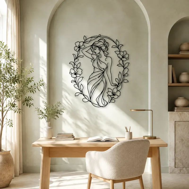 Muse in Flower Frame Metal Wall Art | Botanical Woman Wall Decor - lifestyle view 4