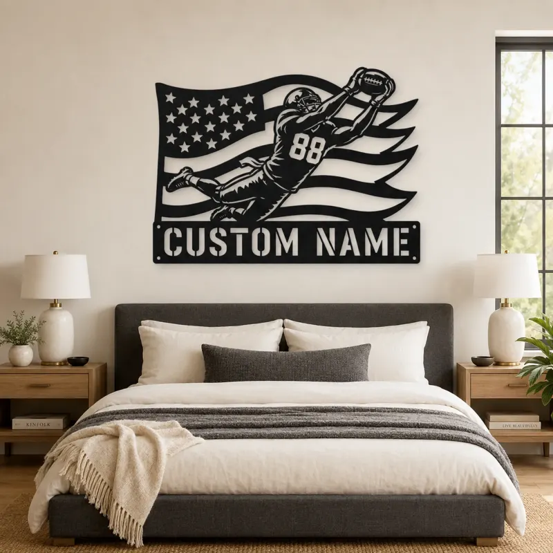 Personalized Number 88 Diving Receiver American Flag Metal Wall Art - lifestyle view 2