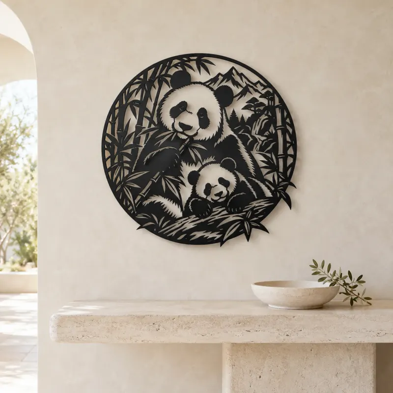 Panda Bamboo Metal Wall Art | Wildlife Silhouette Decor - lifestyle view 3