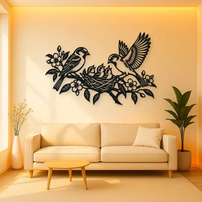Sparrow Family Metal Wall Art | Wildlife Silhouette Decor