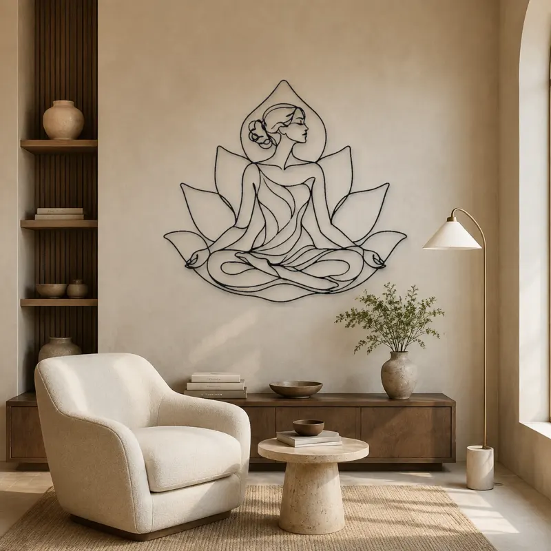 Lotus Seated Muse Metal Wall Art | Yoga and Meditation Wall Decor - lifestyle view 5