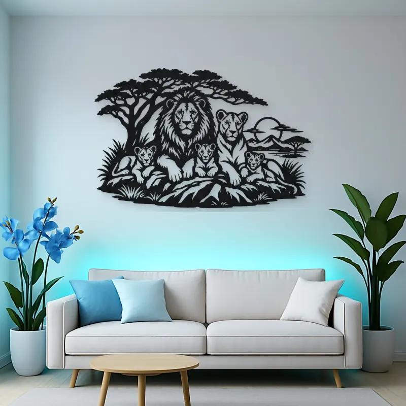 Lion Family Pride Metal Wall Art | Wildlife Silhouette Decor